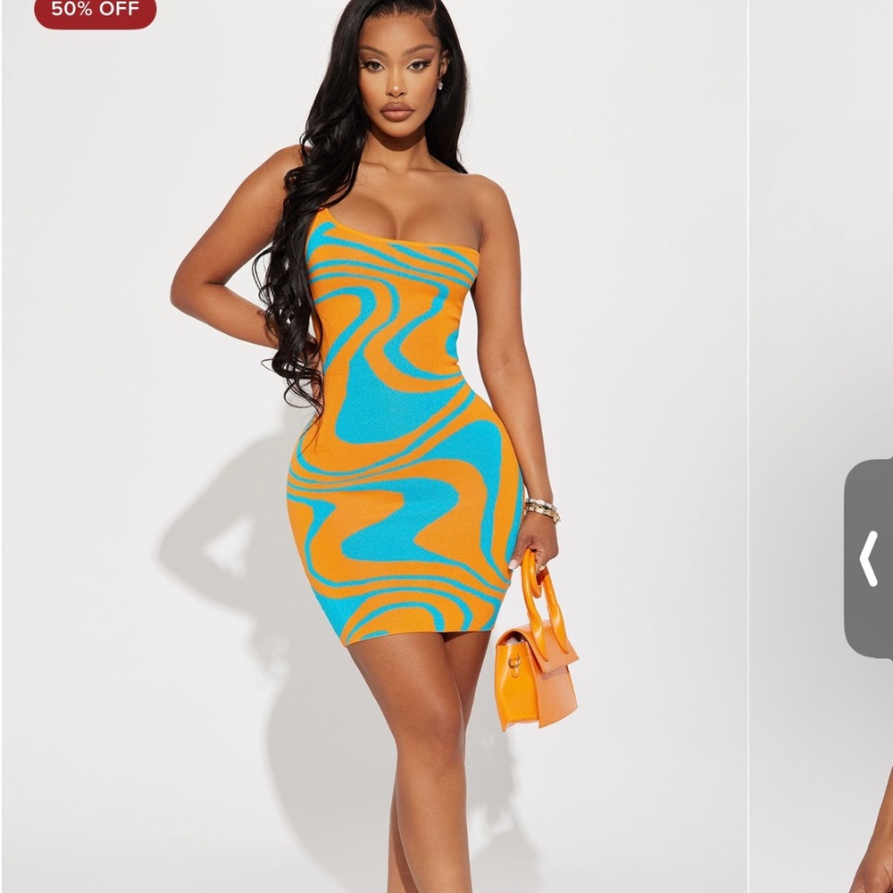 Fashion Nova Orange and Blue Swirl Mini Dress